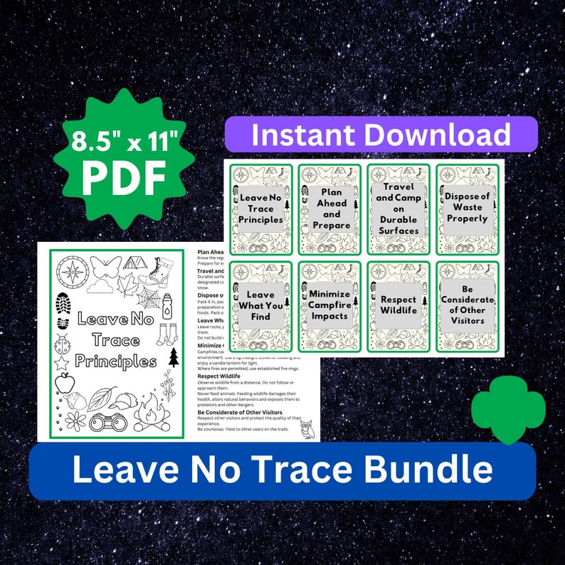 Leave No Trace Notecard Bundle Girl Scout Hiking Badge Daisy Brownie