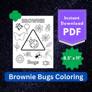 Girl Scouts Brownie Bugs Coloring Page - Badge Worksheet - Troop Meeting Activity - Instant Download