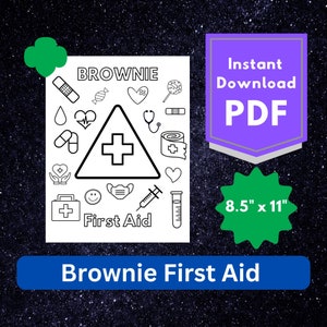 Girl Scouts Brownie First Aid Coloring Page - Troop Meeting Activity - Instant Download