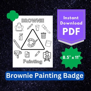 Girl Scouts Painting Badge Coloring Page - Troop Meeting Activity - Instant Download