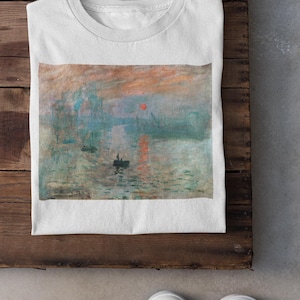 Impression de Claude Monet, t-shirt Sunrise impression d&#39;art impressionnisme t-shirt vintage paysage peinture chemise cadeau pour les amateurs d&#39;art et l&#39;impressionnisme