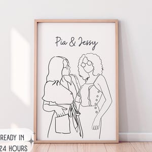 Ritratto di famiglia da foto | disegno di un amico individuale | regalo per il migliore amico | regalo di Natale con linea artistica minimalista