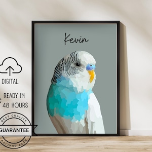 Custom Bird Portrait from Photo Pet Loss Memorial Gift Personalized Hand Drawn Parakeet Portrait with Name