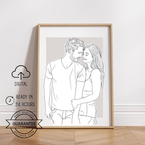 Benutzerdefiniertes Porträt | Paarlinie Zeichnung | Skizzen vom Foto | Verlobungsgeschenk | Hochzeitsporträt | personalisierte Geschenke
