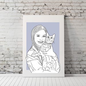 Disegno a una linea | Disegno lineare personalizzato | Ritratto di coppia regalo di Natale | Ritratto di un animale domestico in regalo per la famiglia, da una foto
