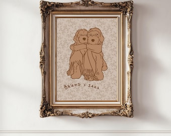 Custom Retro Pet Portrait | Pet Line Art Digital Pet Poster Badly Drawn Pet with Retro Background