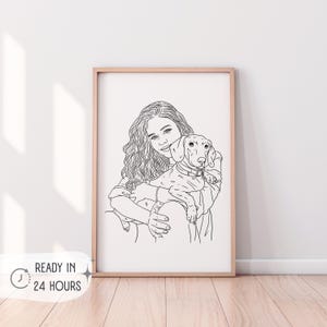 Custom line drawing family, custom portrait | Pet portrait | Engagement gift Christmas present sketch