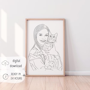 Dibujo lineal personalizado | Regalo para Navidad | Retrato de la foto | Regalo para amigo, retrato de mascota, retrato de línea