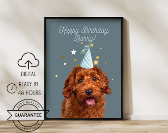 Dog Portrait | Hand-Drawn Dog Poster | Personalized Cute Dog Picture Gift for Mom Christmas