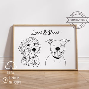 Digital Pet Outline | Dog Cat Vector Line Drawing | Simple Line Pet Drawing | Simple Pet Sketch | Wedding animal art