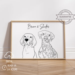 Multiple Pet Portraits | Custom 2 Pet Portrait from Photo | Custom Wall Art | Cat art | Pet illustration