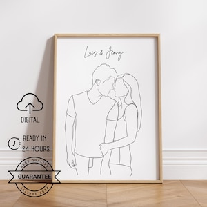 Couples Portrait | Custom Line Drawing Couple | Single Line Art Illustration | Minimalist Portrait | Family Portrait Gift