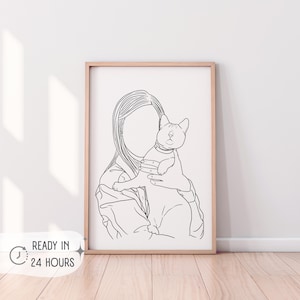 Dibujo lineal personalizado a partir de la foto | Regalo de arte lineal para Navidad | Retrato de mascota Retrato de línea | retrato familiar