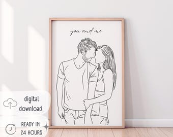 Custom Line Art Drawing | Minimalist Couple Line Portrait | Best Romantic Engagement Gift for Friendship