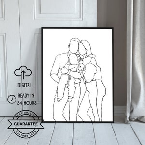 Portrait de couple personnalisé | Dessin au trait unique | Cadeau familial personnalisé | cadeau d'anniversaire de mariage personnalisé
