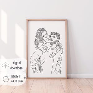 Custom Line Art Portrait | Couple Portrait Christmas Gift Personalized Gift for Family Line Drawing from Photo