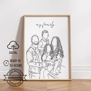 One Line Drawing | custom couple portrait | Family portrait | custom family gift | Wedding anniversary gift