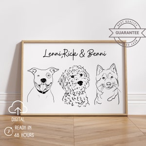Multiple Pet Portrait | Simple Line Pet Drawing | Simple Pet Sketch | Digital Pet Outline | Dog cat vector line drawing