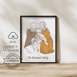 Eén lijntekening | Moederdagcadeau | aangepaste paar portret familie cadeau huwelijksverjaardag cadeaulijn van fotolijntekeningen