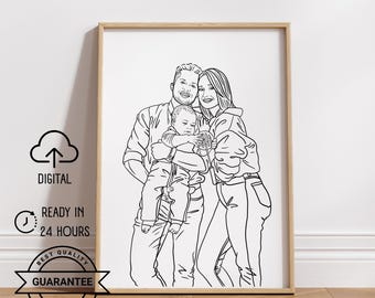 One Line Drawing | custom couple portrait | personalized wedding anniversary gift | Family gift | minimalist portrait