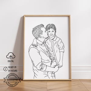 Benutzerdefinierte Line Art | Familienporträt-Illustration | Porträt vom Foto | Geschenk für Vater Geschenk für Familie | Vatertagsgeschenk