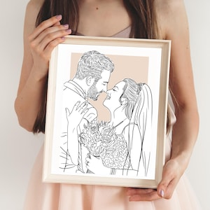Eén lijn tekening | koppellijnportret | huwelijksportret | op maat gemaakt koppelportret |  Familiegeschenk Minimalistisch Portret