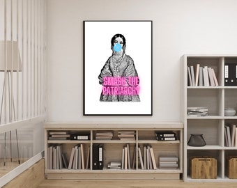 Feminist art printable, Smash the Patriarchy poster, female empowerment wall art, strong women art, pink art, DIGITAL DOWNLOAD