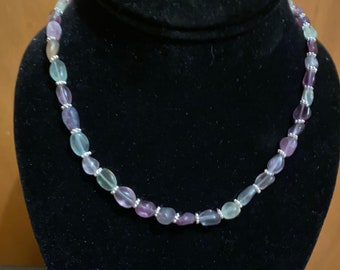 Natural Fluorite Stone Nugget Beaded Necklace