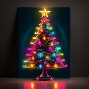 Tarjeta de felicitación del árbol de Navidad de neón, tarjeta de felicitación de Navidad, tarjeta de oración de Navidad, tarjeta de felicitación