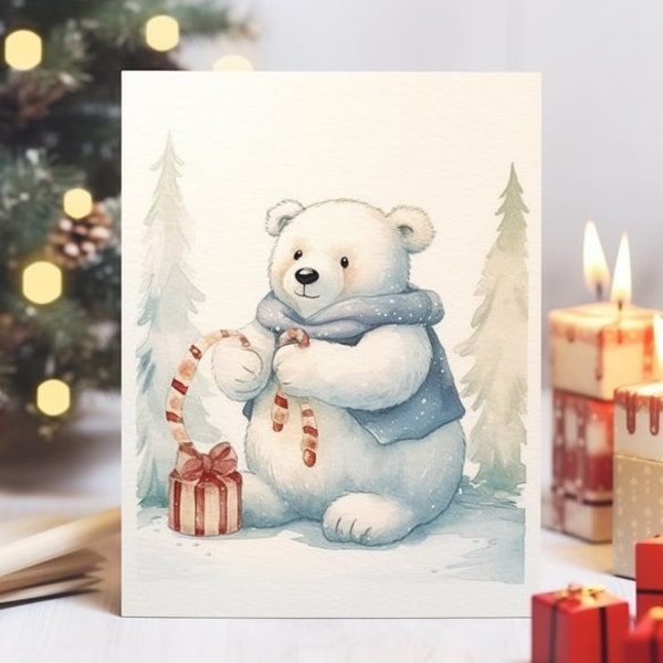 Bear Christmas card, Christmas Greetings Card | Bear Pun Card | Funny Holiday Card | Fairy Lights Christmas Cards | Christmas Card Pack