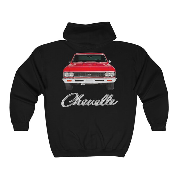 1966 Chevelle Black,Red,Grey,Navy Heavy Full Zip Hooded Sweatshirt Hoodie