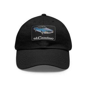 May include: A black baseball cap with a patch featuring a blue El Camino car and the text "el Camino".