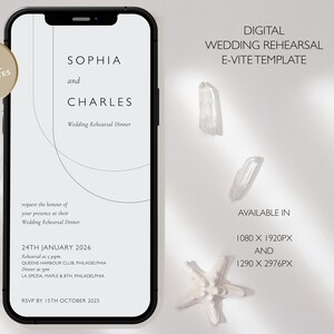 Minimalist Wedding Rehearsal Phone Evite Template, Modern Rehearsal Evite, Electronic Rehearsal Invite, Simple Rehearsal Dinner Phone EVite