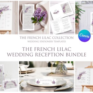 French Lilac Wedding Reception Bundle, Wedding Service Template, Wedding Reception Signs, Table Menu, Seating Plan, Wedding Program Template