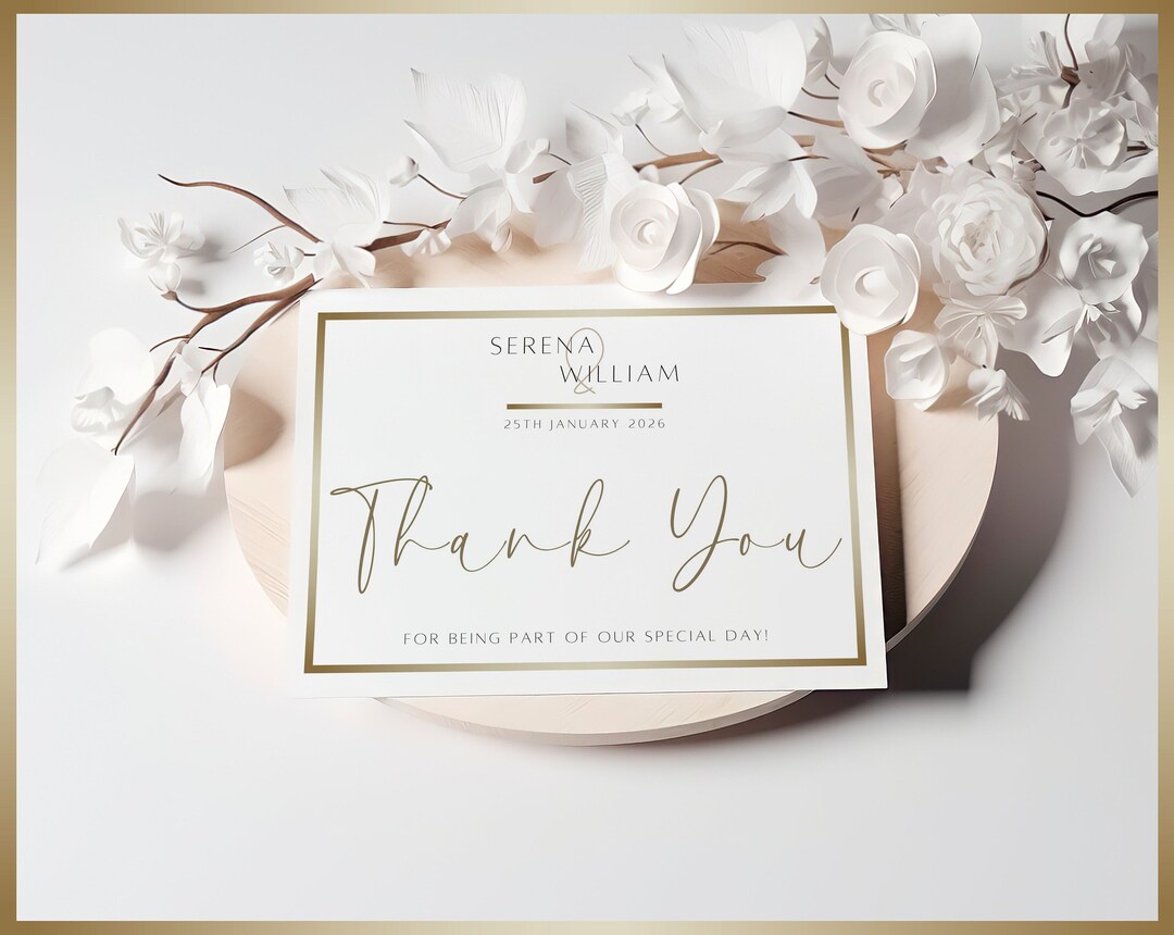 Gold Thank You Card Template, Wedding Thank You Card 5x7 Template ...