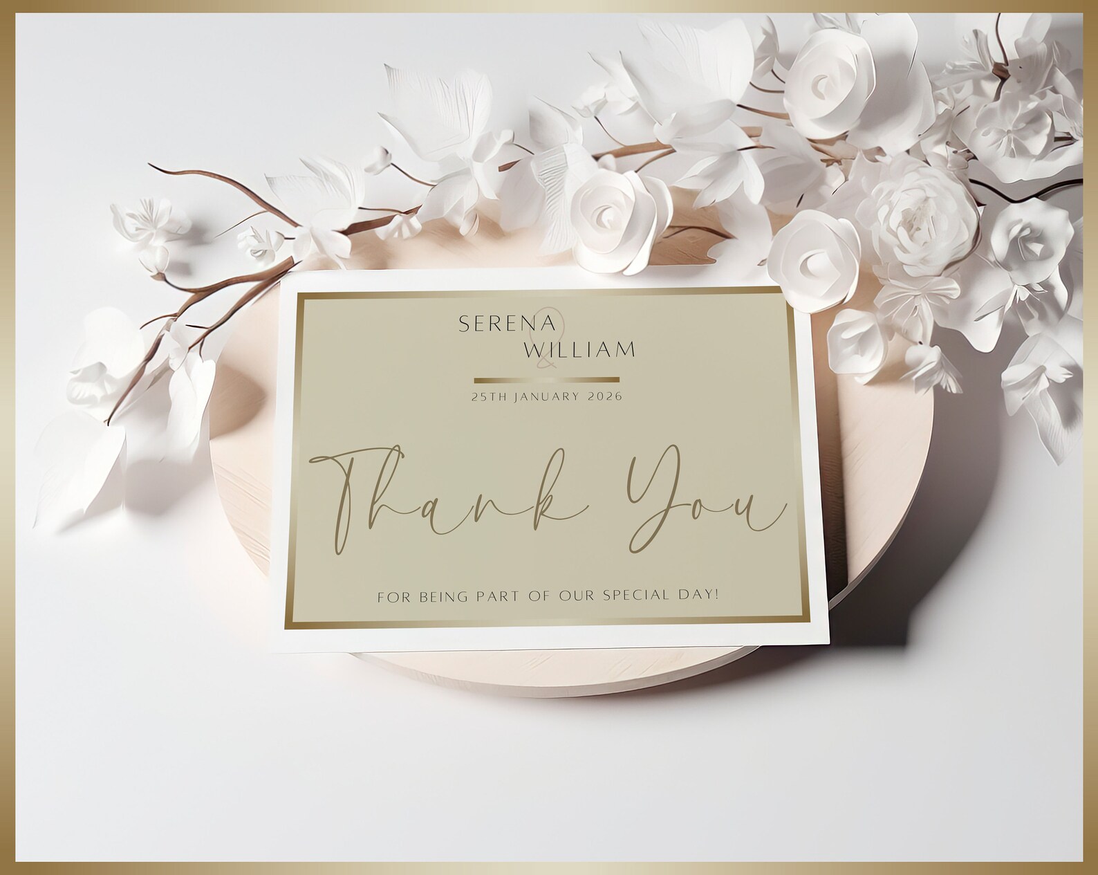 Gold Thank You Card Template, Wedding Thank You Card 5x7 Template ...