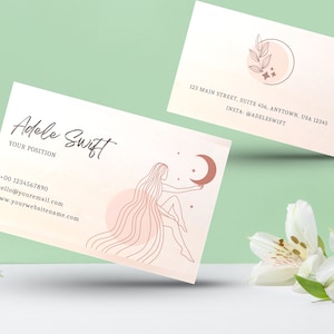 Sjabloon voor Boho visitekaartjes Canva, esthetisch bloemenvisitekaartje, Wellness Coach Card, modern chic visitekaartje ontwerp, Boho visitekaartje