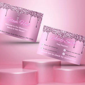 Cartão de visita de luxo DIY Beauty Fashion, salão de cabeleireiro, salão de beleza/bar, maquiagem, maquiador, modelo Canva Shine Carte de visite template editável