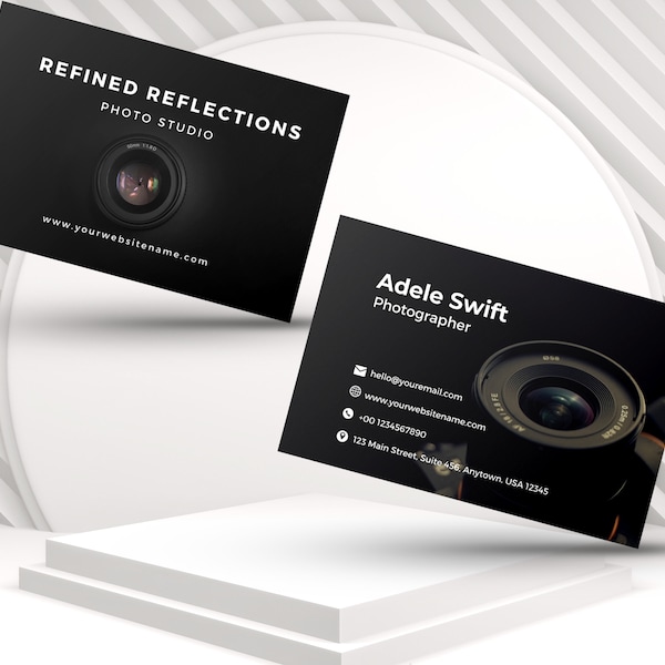 Photography Business Card Template, Simple Editable Photographer Business Card Black Wedding Photographer business card design Canva Templat