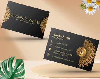 Modern Business Card Template - Editable Business Card, Printable Business Card - Black & Golden Business Card, Personalized Black Card