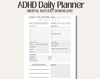 Daily Focus Planner ADHD Printable Digital Download
