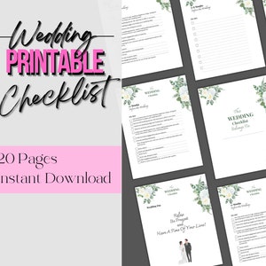 Lista de verificación de boda imprimible, plantilla de lista de verificación de boda, lista de verificación de boda digital, lista de verificación de boda imprimible, páginas de planificación de boda en formato PDF