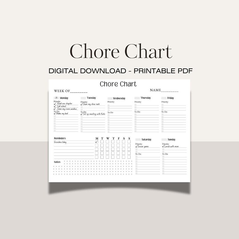 Chore Chart Printable, Family Chore Chart, Downloadable Chore, Chore ...