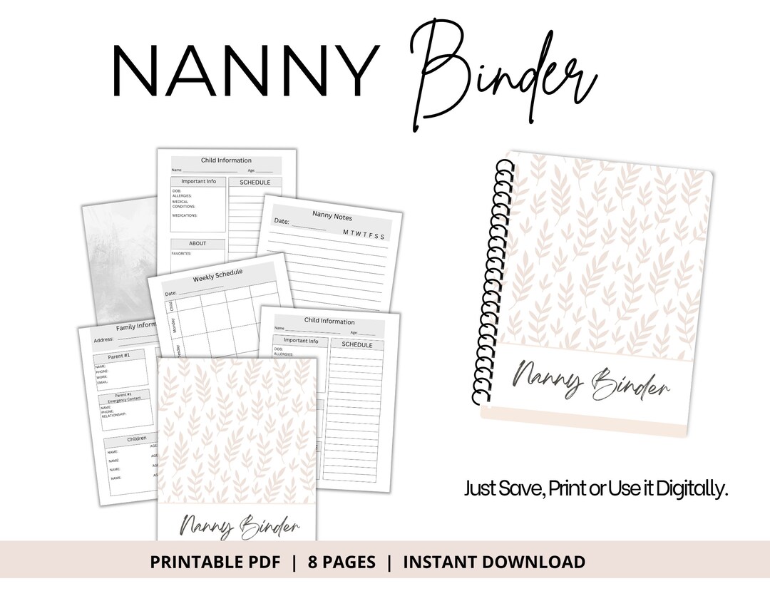 Nanny Binder, Nanny Planner, Nanny Log, Nanny Notes, Nanny Checklist ...