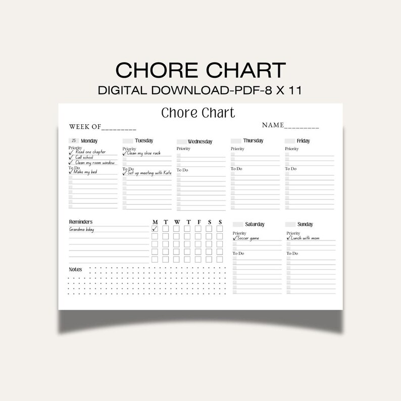 Chore Chart Printable, Family Chore Chart, Downloadable Chore, Chore ...