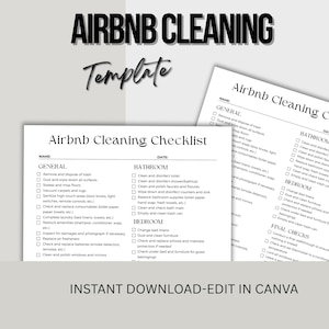 Airbnb Cleaning Checklist, Editable Airbnb Canva Template, Cleaning Schedule, Vacation Rental Housekeeping Checklist, Airbnb Cleaning List