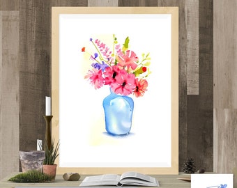 Printable Wall Art, Watercolor Floral Painting, Floral Boho Art,  Flower Art, Botanical Art, Grandmillennial Decor, Original Digital Art