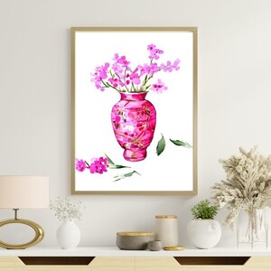 Digital Wall Art, Modern Pink Chinoiserie Blossoms and Pink Vase Chinoiserie Art, Grandmillennial Decor, Original Printable Art