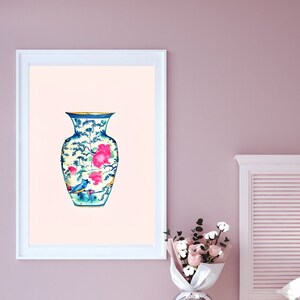Digital Wall Art, Modern Chinoiserie, Blue & Pink Chinoiserie, Printable Chinoiserie Art, Grandmillennial Decor, Original Printable Art