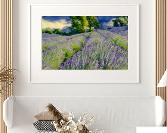 Digital Wall Art, Lavender Fields Provence, Modern Landscape Art, French Provencal Decor, Printable Poster, Original Digital Art